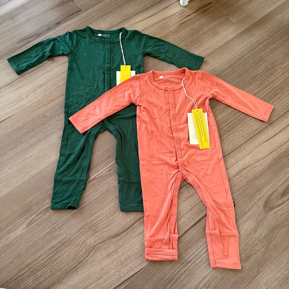 Kyte BABY Other - Kyte Baby Green Orange Full Snap Button Long Sleeve Romper Jumpsuit Bamboo Set